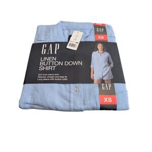 Gap Women's Linen Blend Button-Down Shirt Blue Size XS